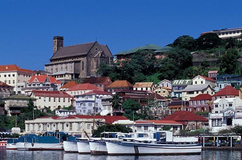 Framed Boats in Harbor, St George, Grenada, Caribbean Print