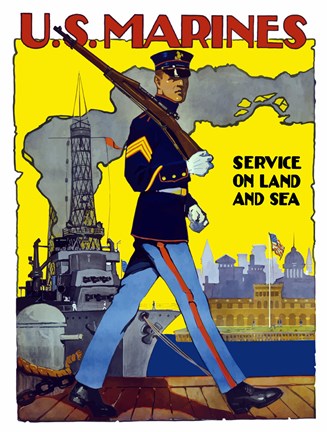 Framed U.S. Marines - Service on Land and Sea Print