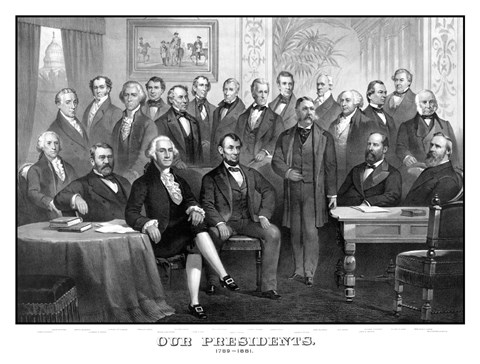 Framed First Twenty-One Presidents Seated Together in The White House Print