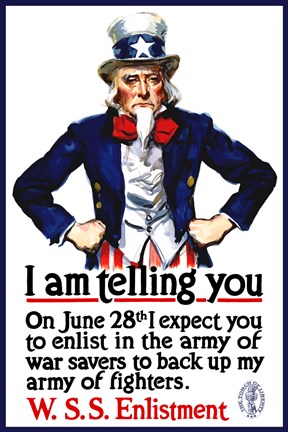 Framed Uncle Sam Recruiting Poster from WWI Print