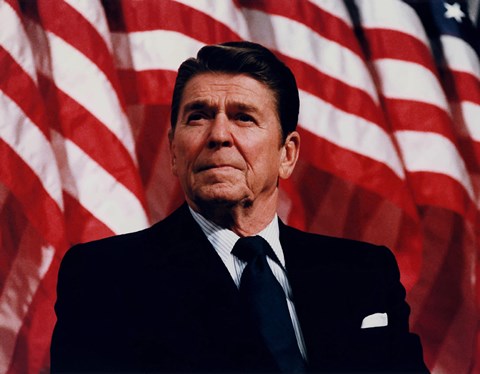 Framed President Ronald Reagan with American Flag Print