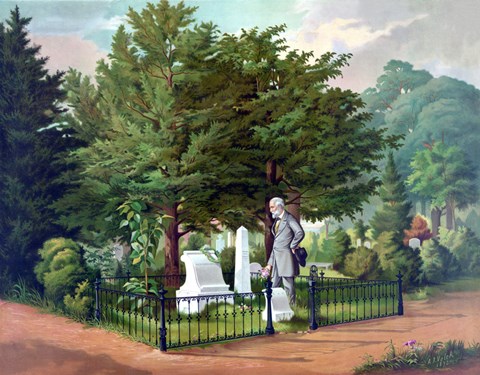 Framed General Lee Visiting the Grave of General Thomas Jackson (color) Print