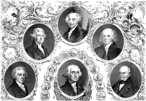 Framed First Six Presidents of The United States Print