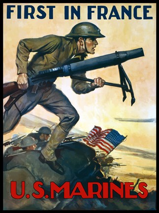 Framed First in France - U.S. Marines Print