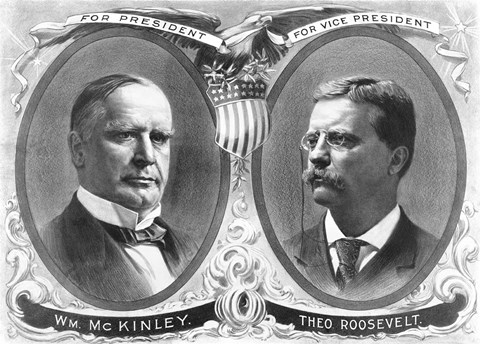 Framed McKinley &amp; Roosevelt Election Poster Print