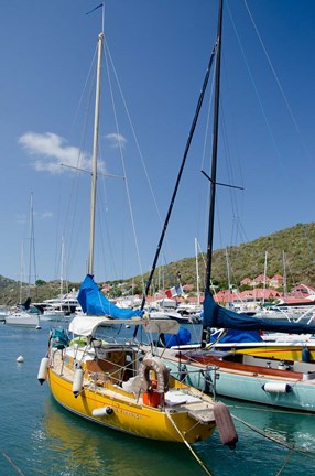 Framed Colorful boats, Gustavia, Shell Beach, St Bart&#39;s, West Indies Print