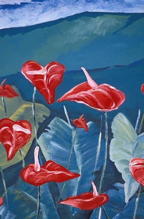 Framed Anthurium Mural in Jardin de Balata, Martinique, Caribbean Print