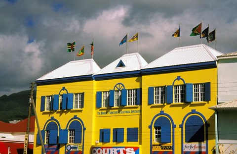 Framed Bright Colorful Building, St Kitts, Caribbean Print
