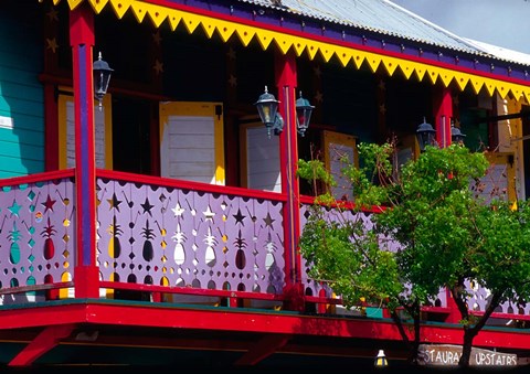 Framed Dutch Buildings in Philipsburg, St Maarten, Caribbean Print