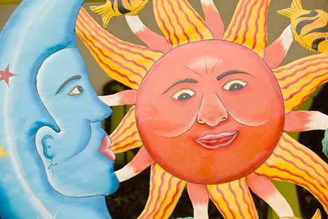 Framed Sun and moon Souvenirs at Al Vern's Craft Market, Turks and Caicos, Caribbean Print
