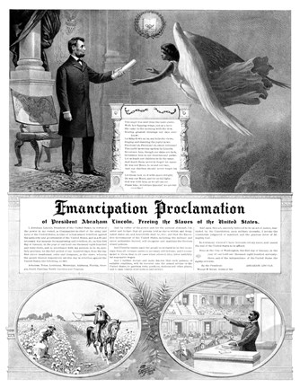 Framed President Abraham Lincoln and the Emancipation Proclamation Print