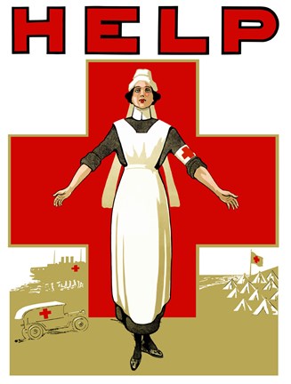 Framed Help - Red Cross Nurse Print