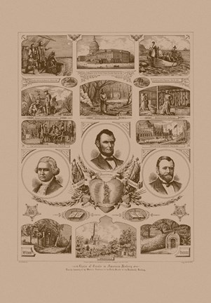 Framed Presidents Grant, Lincoln and Washinton Print