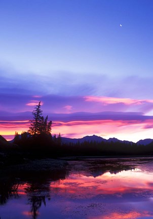 Framed Crescent Moon Over Vermillion Lake in Banff National Park, Alberta, Canada Print