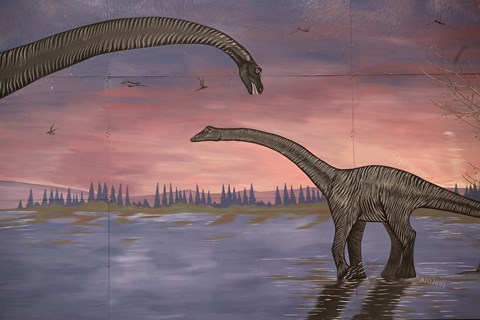 Framed Town Dinosaur Mural, Drumheller, Alberta, Canada Print