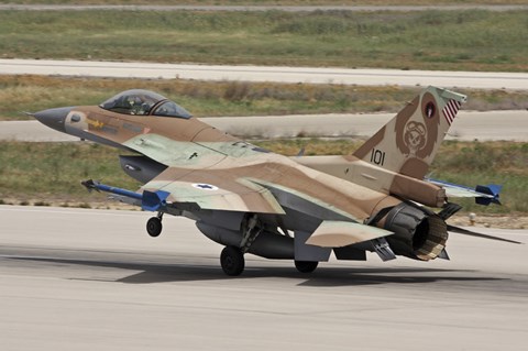 Framed F-16C Barak of the Israeli Air Force landing at Hatzor Air Force Base Print