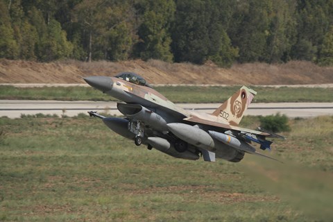 Framed F-16C Barak of the Israeli Air Force taking off from Hatzor Air Force Base Print