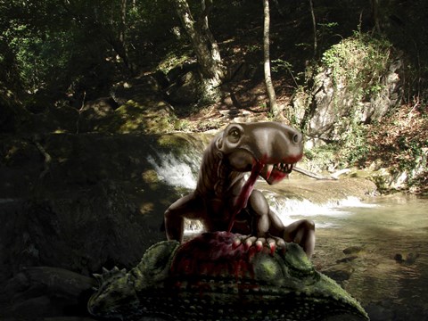 Framed Inostrancevia eating the flesh of a dead Scutosaurus Print