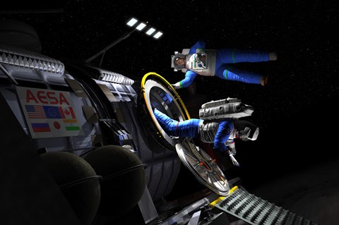 Framed Explorers in space suits exit an Asteroid Lander Print