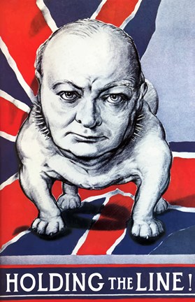 Framed BWinston Churchill as a Bulldog and the British flag Print