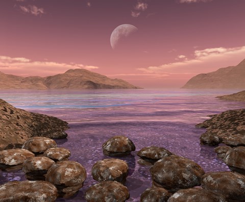 Framed Artist&#39;s Concept of Archean Stromatolites on the Shore of an Ancient Sea Print