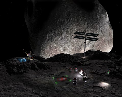 Framed Artist&#39;s Concept of a Mining Settlement on the Double Asteroid 90 Antiope Print