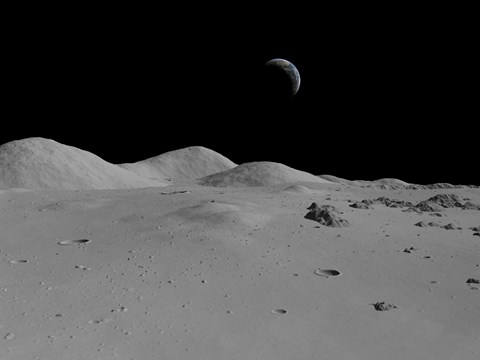Framed Artist&#39;s Concept of a View Across the Surface of the Moon Towards Earth in the Distance Print