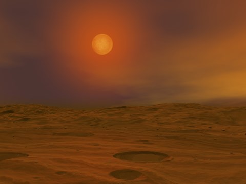 Framed Artist&#39;s concept of Teide 1 from the Surface of a Hypothetical Mars-like Planet Print