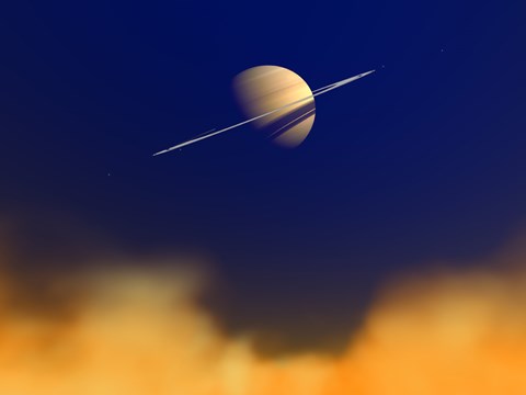 Framed Artist&#39;s concept of Saturn Amongst the Hydrocarbon Haze of its Moon Titan Print