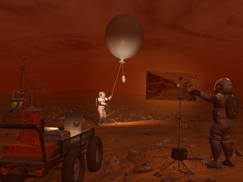 Framed Astronauts Release a Weather Balloon on the Surface of Titan Print