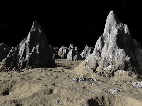 Framed Illustration of the Surface of the Massive Asgard Impact Basin on Jupiter&#39;s Moon, Callisto Print