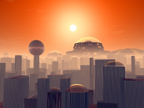 Framed Artist&#39;s Concept of an Earth Buried by Layers of Cities Built by Generations of our Descendants Print