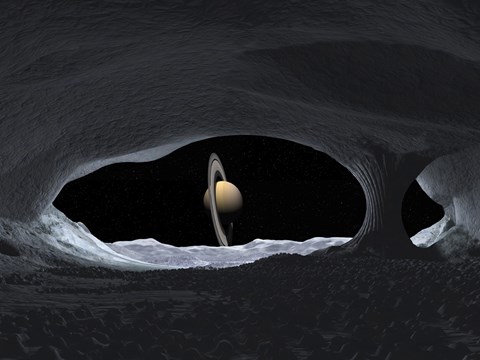 Framed Artist&#39;s Concept of how Saturn might appear from within a Hypothetical Ice Cave on Lapetus Print