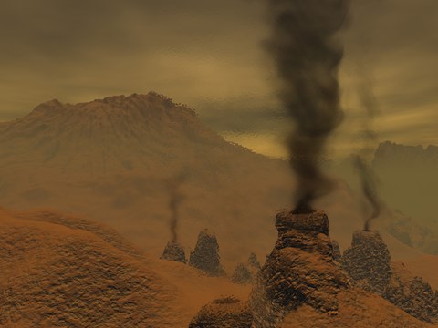 Framed Artist&#39;s concept of Volcanic Activity on the Surface of Venus Print