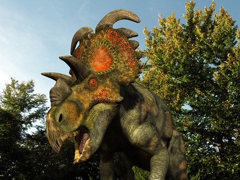 Framed Albertaceratops Wanders a Cretaceous Forest Print