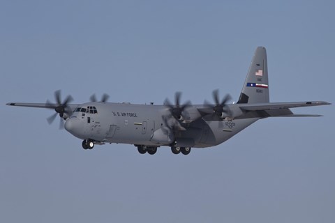 Framed C-130J Super Hercules of the 317th Airlift Group in Flight Over Germany Print