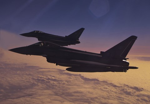 Framed Two German Air Force Eurofighter Typhoon's at Sunset Print