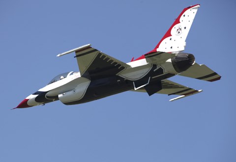 Framed US Air Force F-16 Thunderbird Jet in Flight over Belgium Print