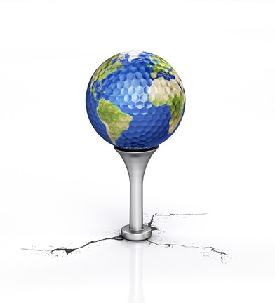 Framed Golf Ball with the Texture of Planet Earth Placed on a Tee Print