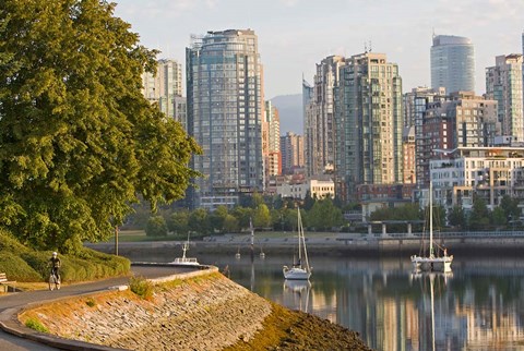 Framed Cyclist on Seawall Trail, Vancouver, British Columbia Print