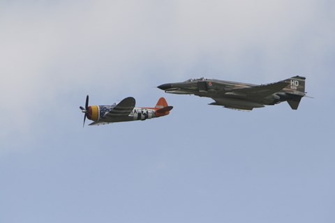 Framed P-47 Thunderbolt and an F-4 Phantom in Flight Print