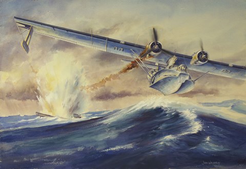 Framed Damaged PBY Catalina Aircraft after the Attack and Sinking of a German U-boat Print