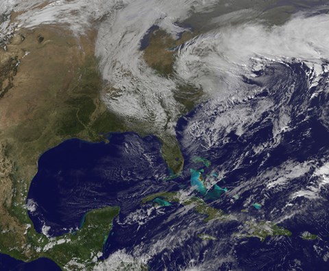 Framed Satellite View of a Nor&#39;easter Storm over the United States Print