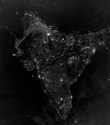 Framed Satellite View of City, Village, and Highway Lights in India Print