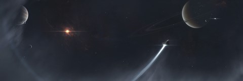 Framed Spaceship Escaping from a Sun which is about to Implode Print