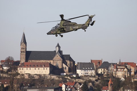 Framed German Tiger Eurocopter Flying Over the Town of Fritzlar, Germany Print