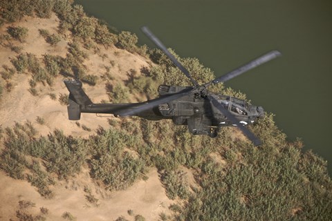 Framed AH-64D Apache Helicopter in Flight Print