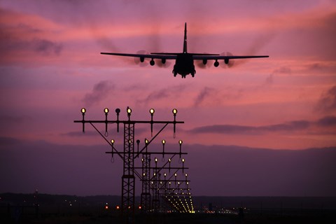 Framed C-130J Super Hercules landing at Ramstein Air Base, Germany Print