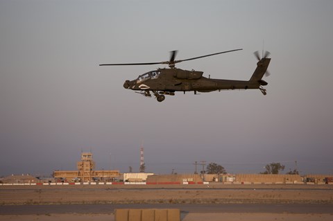 Framed AH-64D Apache Longbow Block III Flies by the Control Tower on Camp Speicher Print