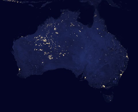 Framed Satellite View Showing the Night Lights of Australia Print